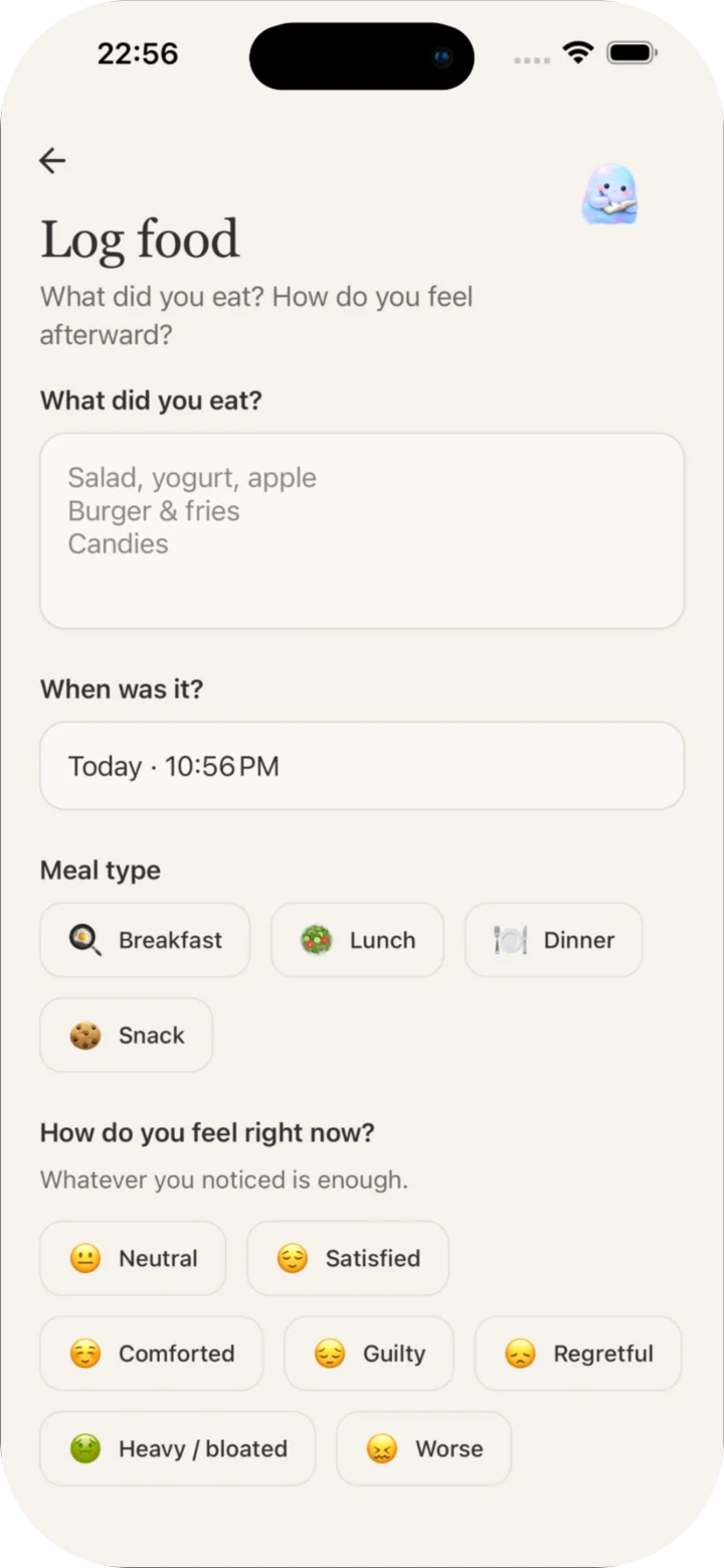 Logging a meal and how you felt afterwards